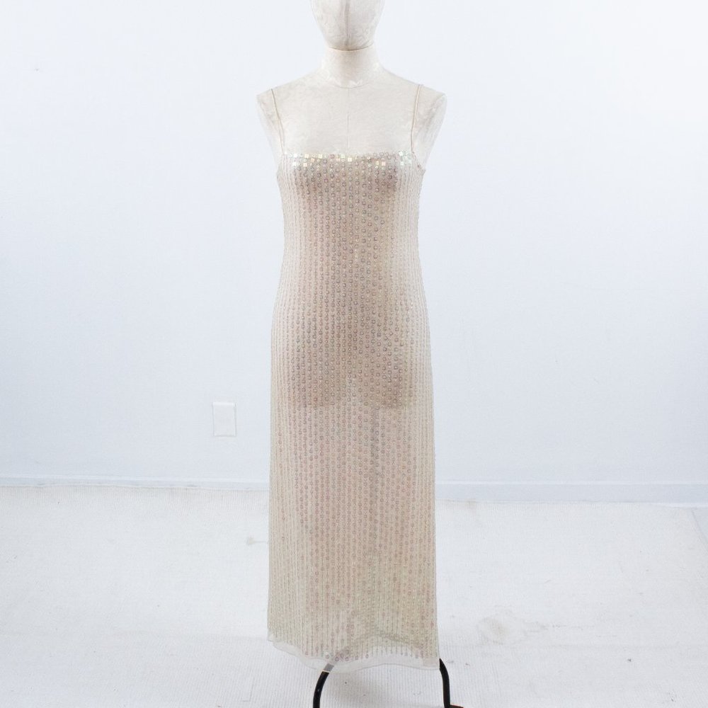 VTG 90s Genny Prada 4 Silk Hologram Sequin Gown - Picture 10 of 15